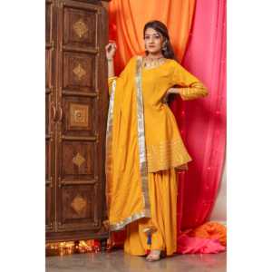 Ensemble de costume de travail jaune vif pour femme avec dupatta en tissu chiffon rayonne, taille XS - Product Image 6