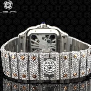 Charm Jewells Montre mécanique de luxe pour homme en acier inoxydable, boîtier carré, cadran analogique de 42 mm, fermoir pliant - Product Image 3