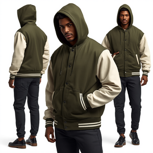 Veste bomber varsity à double capuche de luxe pour hommes - Product Image 1