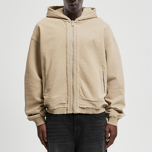 Best Quality Winter Vintage Style Men <b>Zip</b> Hoodie Relaxed Oversized Fit <b>Hooded</b> Jacket Plain Dyed Eco-Friendly Streetwear - Product Image 1