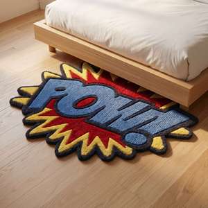 Alfombra Premium de Diseño Artístico con Motivos de Cómics POW, Hecha a Mano, Colorida, con Tipografía Pop Art, para la Habitación de los Niños, Sala de Estar o Dormitorio - Product Image 2