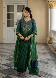 Ensemble Kurta, Palazzo et Dupatta brodés et ornés KV pour femmes - Product Image 6