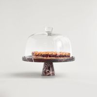 Dôme à gâteau décoratif en marbre avec couvercle en verre, écologique et compatible lave-vaisselle, idéal pour servir gâteaux, pâtisseries et articles de boulangerie lors d'événements