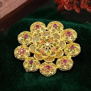 Wholesale 14K18K24K Micron Gold Plated Forming Saree <b>Pin</b> Fashion <b>Brooches</b> Traditional Dubai Style Bridal <b>Brooches</b> or Saree <b>Pins</b> - Product Image 3