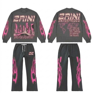 <b>Men</b> <b>Sweat</b> <b>Suit</b> Premium 240 GSM Cotton Fleece Black Set Custom Digital Print Logo Graphic Sweatshirt Jogger Tracksuit Breathable - Product Image 1