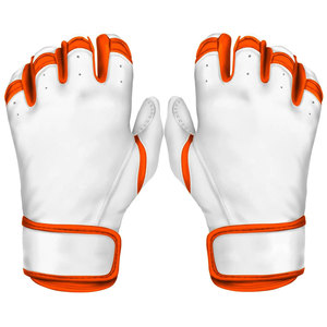<b>White</b> Orange Split Finger Baseball Batting Gloves With Hook And Loop Closure For Adults All Seasons - Product Image 1