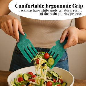 e Resin Salad Hands | Aqua Teal <b>Serving</b> Utensils Set of 2, 8 inch | Stylish Salad Servers or Salad <b>Tongs</b> Day Decorative Salad - Product Image 3