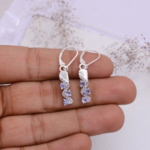 Tanzanite Dangle <b>Earrings</b> 925 Sterling <b>Silver</b> Handmade Gemstone Birthstone Jewelry Elegant Gift For Women - Product Image 3
