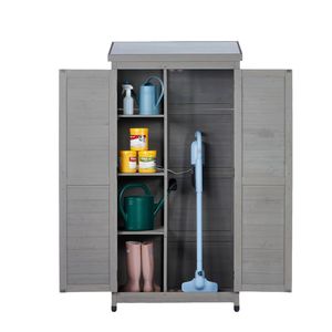 Outdoor Tall Vertical Tool Cabinet <b>Wooden</b> <b>Storage</b> <b>Shed</b> with Metal Top for Backyard Garden Patio Lawn for Outdoor <b>Sheds</b> & <b>Storage</b> - Product Image 4