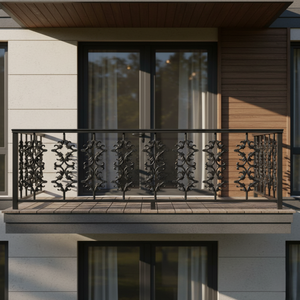 Rampe d'escalier de balcon en fonte hautement polie Mozart, robuste, gris, sablée, balustre métallique moderne et élégant pour intérieur - Product Image 1
