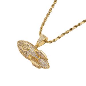 Nuevo Collar con Colgante de Cohete de Oro 14K Estilo Hip Hop, con Micro Pavé de Moissanita, Chapado en Oro, Colgante Hiphop - Product Image 5