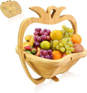 Modern Foldable Bamboo Fruit & Vegetable Basket <b>Collapsible</b> Eco-Friendly Kitchen Counter <b>Storage</b> Bowl - Product Image 1
