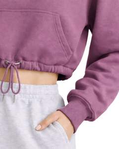 Sudadera con capucha corta de forro polar rosa malva con cremallera de un cuarto, bolsillo canguro, dobladillo con cordón ajustable, estilo casual urbano, cálida, para mujer - Product Image 3