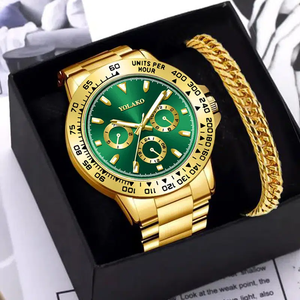 Montre-bracelet à quartz pour homme 6258 Fashion Sports en acier inoxydable avec calendrier et bracelet en or - Product Image 1
