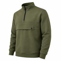Sweat-shirt en molleton pour homme, vert olive, col montant, fermeture éclair quart, coupe classique, couleur unie, avec poche, style automne
