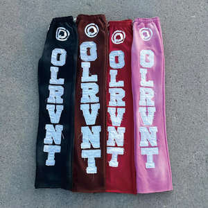 Pantalon de survêtement évasé vintage pour homme en coton délavé, avec broderie appliquée et ourlet personnalisé - Product Image 2