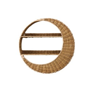 Estante de Pared Redondo de Ratán Tejido a Mano con Dos Estantes de Madera y Estante de Almacenamiento Natural Hecho a Mano en Vietnam - Product Image 1