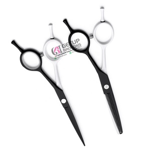 Nouvelles Ciseaux de Coiffure Professionnels en Acier Inoxydable 4Cr13, Revêtement Poudre Blanc/Noir, Poignée en Céramique Droitière, Logo Personnalisé, pour la Beauté - Product Image 2