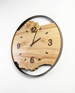 Horloge murale ronde en bois et résine époxy, mécanique, à piles, artisanale, décorative, pour salon, bureau - Product Image 2