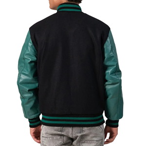 Chaqueta Varsity con Parches Personalizados y Logotipo Bordado, Manga de Cuero Genuino y Cuerpo de Lana Premium, Cierre de Botones a Presión, Estilo Casual - Product Image 2