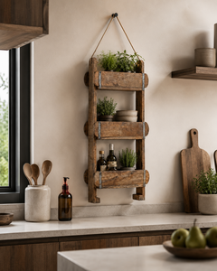 Vintage Wooden Three Tier Hanging Brick Mould Wall <b>Planter</b> with Rope Rustic Farmhouse Garden Storage Organizer for Home Decor - Product Image 6