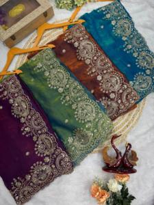 Sari de Seda de Diseño Indio con Bordado Zari, Elegante y Moderno para el Verano, Casual, para la Playa, Bodas y Fiestas, de Secado Rápido - Product Image 4