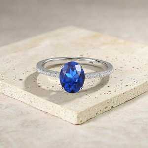 lue Sapphire <b>Ring</b> 925 Sterling <b>Silver</b> Natural Sapphire Engagement <b>Ring</b> Dainty September Birthstone Gift Her - Product Image 1