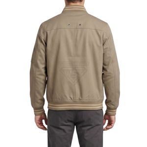 Beige Twill <b>Flight</b> Outerwear Rib Knit Low Collar Bomber <b>Jacket</b> Classic Zip Up Windproof Casual Bomber <b>Jackets</b> - Product Image 2