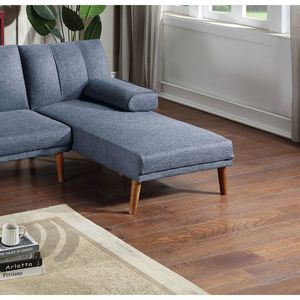 Chaise longue regolabile in polifibra color navy con gambe in legno massello, divano imbottito per soggiorno - Product Image 3