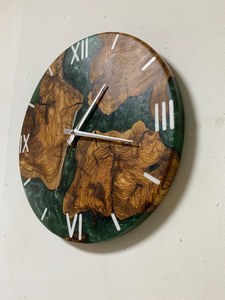 Handcrafted Olive Wood Wall <b>Clock</b> with Green Epoxy Resin Rustic Modern Decor Wall <b>Clock</b> - Product Image 3