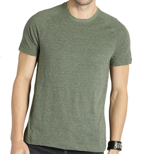 T-shirt à manches courtes pour homme, vert olive, col rond, décontracté, couleur unie, jersey tricoté, coton respirant 300g, confortable - Product Image 1