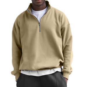 Custom Men's O-Neck Half Zip Quater Zip Sweatshirts Solid Pattern Lined Fleece Plain Dyed Zipper-Up Style French Terry Fit - Product Image 6