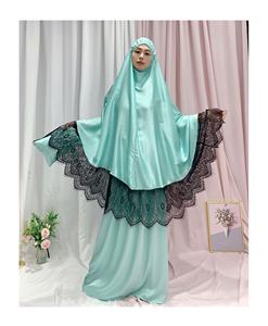 Conjunto musulmán de encaje de Ramadán para mujer, ropa de oración, vestido Khimar islámico, Hijab, 2 uds., Niqab 2023 - Product Image 3
