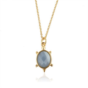 Handcrafted turtle style necklace set with blue opal 18k gold plated brass bezel fitted oval gemstone soft statement jewelry - Product Image 1