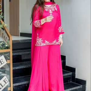 Conjunto Salwar Kameez Sharara de Algodón Pakistaní con Forro, Estilo Boutique Indio, para Fiestas, Bodas y Uso Casual, para Mujeres y Chicas - Product Image 1