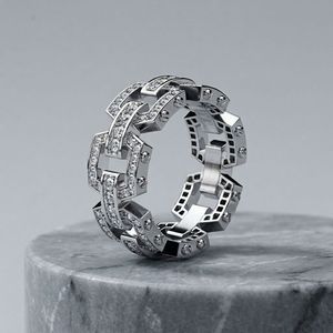 Geometric Diamond Eternity Band <b>Ring</b> Rhodium Plated 18K Solid Gold Prong Setting Hip Hop Unisex Luxury IGI - Product Image 2