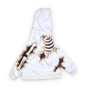 <b>Men's</b> <b>White</b> Hooded <b>Sweatshirt</b> Oversized Casual Autumn Wear With Skeleton Print Pattern Knitted Cotton Regular Sleeve Style - Product Image 3