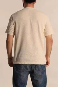 Men's Beige <b>Waffle</b> Knit T-<b>Shirt</b> Short Sleeve O-Neck Regular Fit Casual Solid Design Breathable Cotton Top - Product Image 2