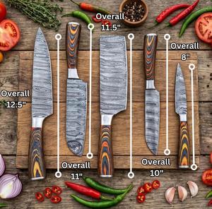 Steel Craft International Hand Forged 5-Piece Damascus Steel Chef <b>Knife</b> Set Wooden Handles <b>Sharp</b> Blades Ambidextrous - Product Image 2