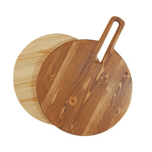 Tabla redonda para pizza hecha a mano con madera de teca natural y mango largo, para servir y cortar, a un precio asequible. - Product Image 1