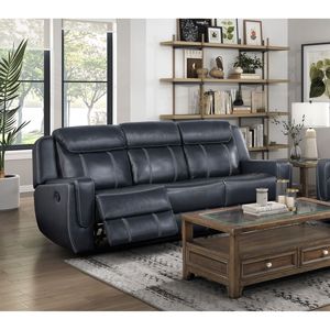 Set Divano Reclinabile Moderno a 2 Posti per Soggiorno, Blu, in Ecopelle Traspirante, con Portabicchieri, Divanetto Reclinabile - Product Image 2