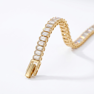 Pulsera de tenis de moda al por mayor chapada en oro con circonita cúbica plateada tipo baguette y cadena de cobre para mujer y niña, joyería de moda - Product Image 3