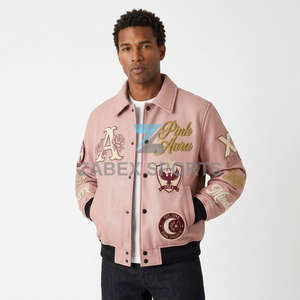 Chaqueta Universitaria Personalizada para Hombre, Diseño OEM ODM, Chaqueta Clásica de Cuero PU con Parches, Cierre de Botones y Dobladillo de Punto Acanalado - Product Image 6