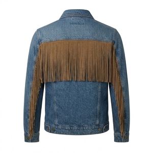 Veste en jean bleue personnalisée avec franges en daim, fabricant OEM de vêtements western, fournisseur d'usine de vêtements d'extérieur vierges en gros - Product Image 2