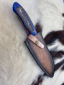 Couteau de chef en acier carbone forgé à la main de 12 pouces avec finition haute brillance, manche en résine, étui en cuir - Passe au lave-vaisselle - Product Image 5