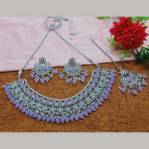 Conjunto de collar de cuentas y piedra de cristal Chapado en plata Joyería de moda 10581269LP - Product Image 1