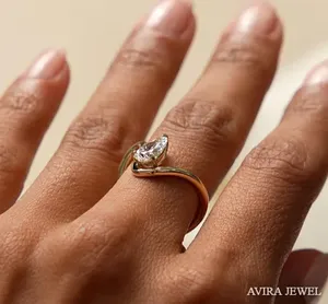Anillo de Compromiso con Diamante Cultivado en Laboratorio de Primera Calidad, Corte Pera, 1 CT, EF VVS VS, para Mujer, Oro Sólido de 10k, 14k, 18k, Joyería de Boda - Product Image 5