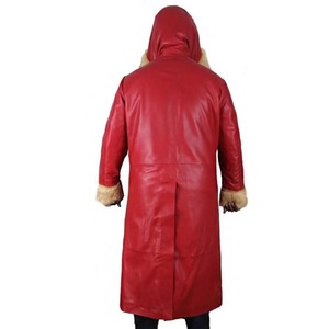 Men's Luxury <b>Santa</b> Leather Coat with Faux Fur Trim Handmade Christmas <b>Costume</b> Jacket - Product Image 5