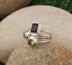 Bague de mariage en argent sterling 925 avec grenat naturel, péridot, topaze bleue, multi-pierres, bijoux de naissance, rangée arc-en-ciel, pour femmes - Product Image 4