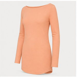 Camiseta Túnica Ajustada de Manga Larga con Cuello Barco Color Durazno para Mujer WTS-0139 - Product Image 4